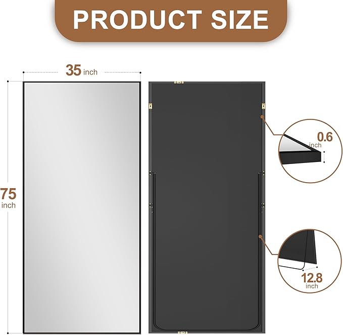 Delma Full Length Standing Mirror, Large Floor Mirror - Image 7