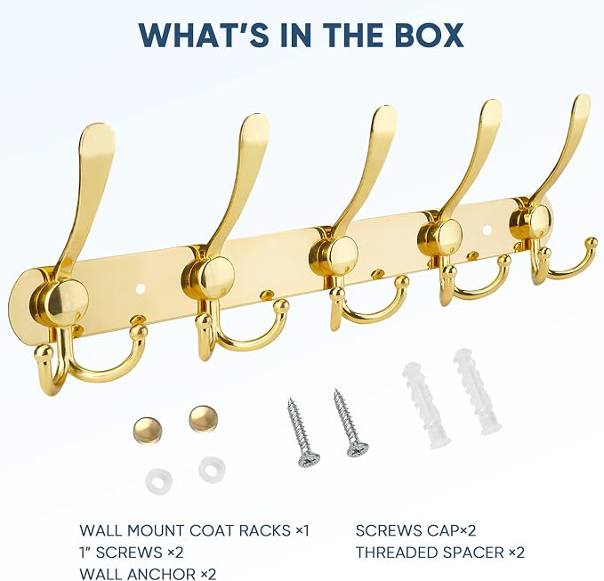 TICONN Wall Mounted Coat Rack, Five Heavy Duty Tri Hooks All Metal Construction - Image 5
