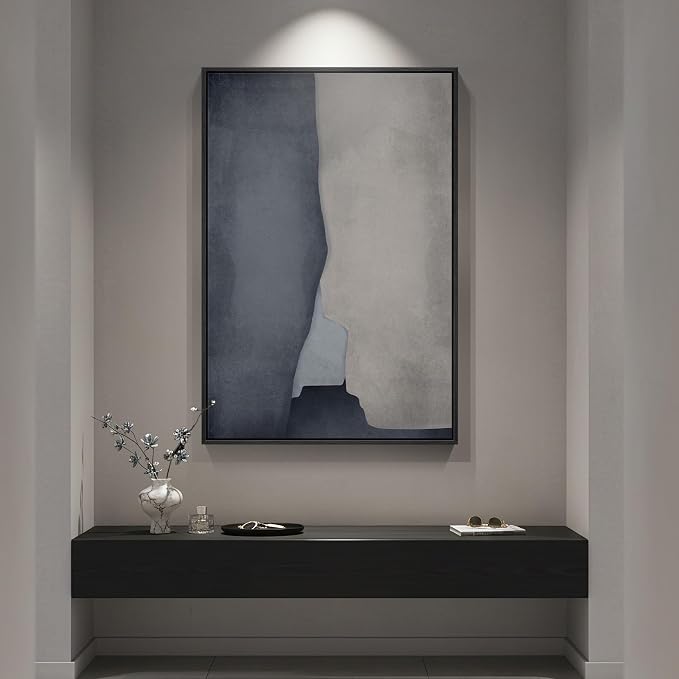 Framed Blue Abstract Wall Art, 1 Piece Large Modern Canvas Prints Paintings - Image 2