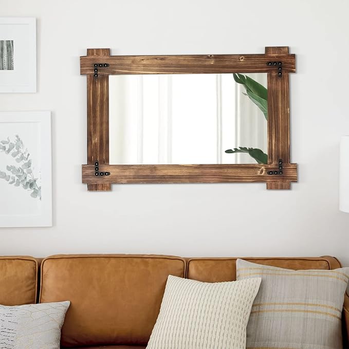 MeMoreCool Large Rustic Wood Framed Wall Mirror, 40x28 Farmhouse Decorative - Image 3
