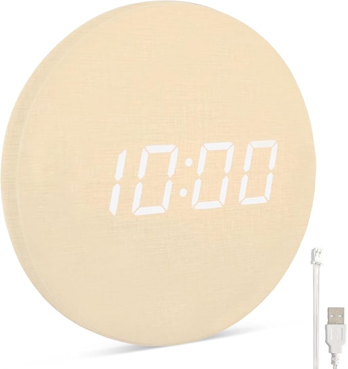 Minimalist LED Digital Wall Clock – USB Powered | Beige Lenin Style | 12/24 Hour by Leafre