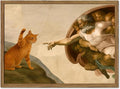 Funny Orange Cat Wall Art Creation of Adam and Cat Wall Decor Painting by WARTHZwallart