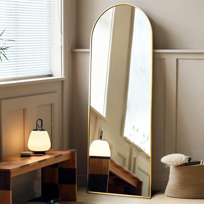 Arched Mirror - Full Length, Standing or Wall Mounted, Aluminum Frame - Gold - Image 2
