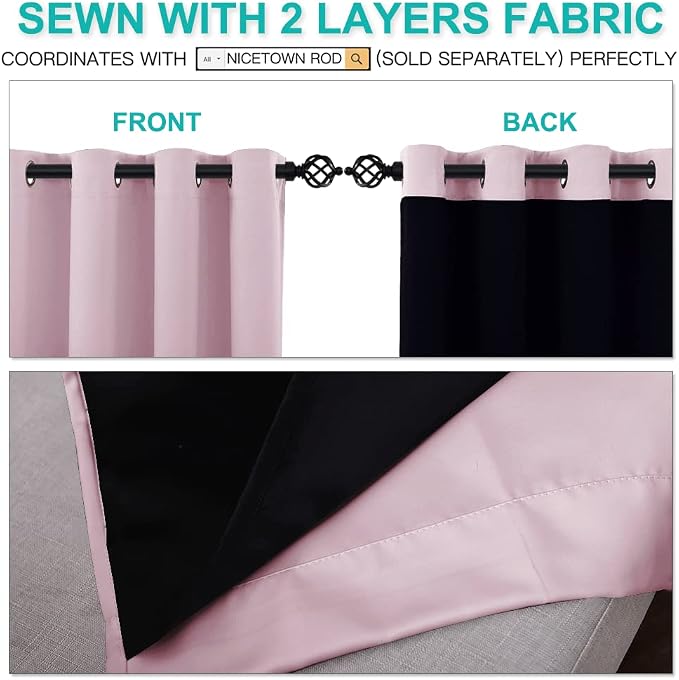 NICETOWN 100% Blackout Curtains 45 inches Long, 2 Thick Layers Completely - Image 4