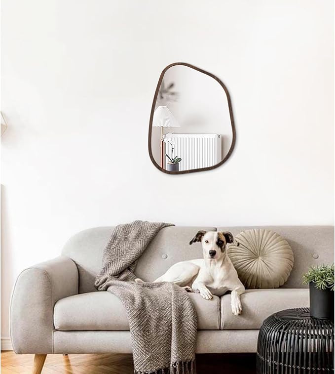Irregular Wooden Framed Wall Mirror Modern Oval Asymmetrical Unique Hanging - Image 3