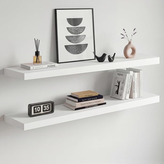Homeforia White Floating Shelves 36 inch, High End Solid Real Wood 36inch by Homeforia