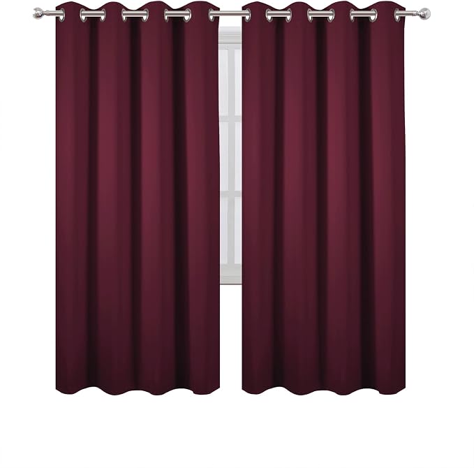 LEMOMO Blackout Curtains 66 x 72 Inch Long Burgundy Red Curtains Set of 2 - Image 2