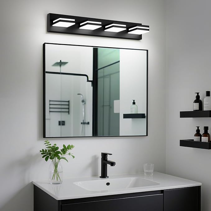 Modern LED Bathroom Lights Fixtures 4-Light, Metal Black Acrylic Wall Lighting - Image 5