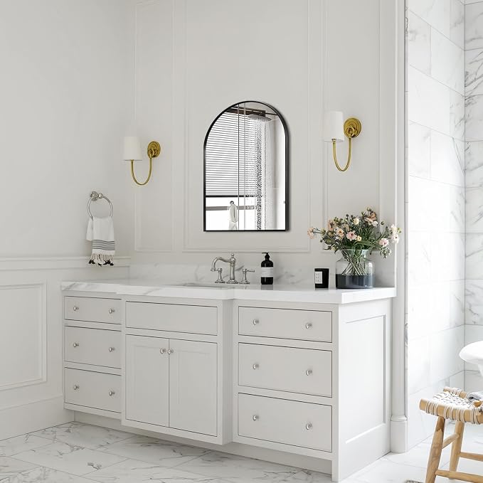 16" x 20" Black Arched Mirror, Arch Bathroom Wall Mirror, Metal Frame Arched - Image 2