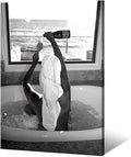 Trendy Black and White Posters Funny Woman Drinking Wine in Bathtub Wall Art by Acqooeakt