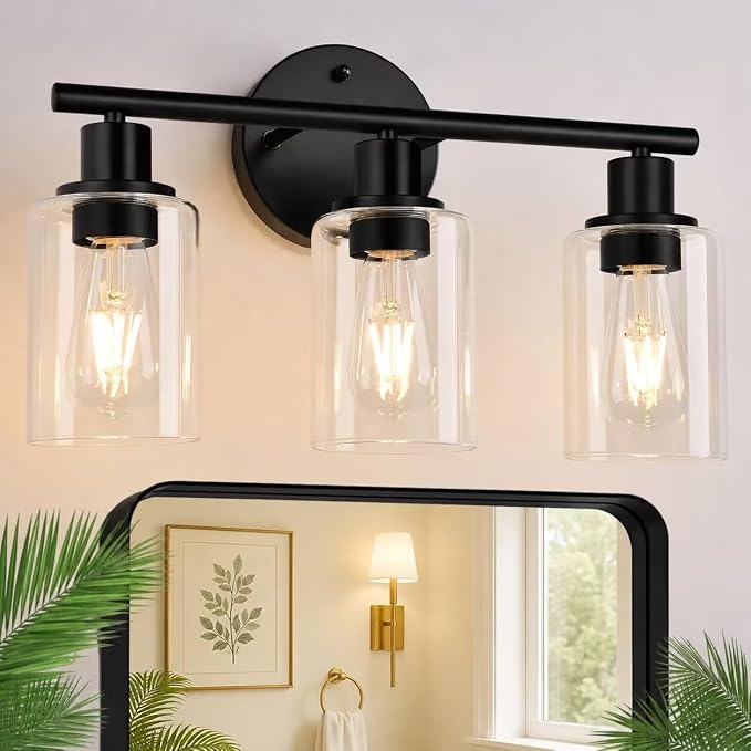 Zarbitta 3-Light Bathroom Light Fixtures, 17.23" Black Modern Vanity Lights by Zarbitta