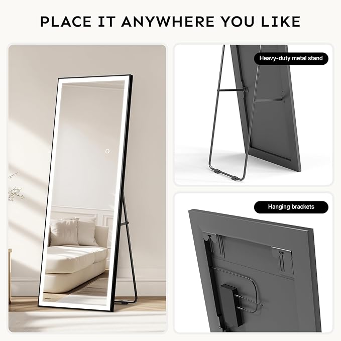Kosmonia 71x28 Full Length Mirror, Dimmable 3 Color LED Light w/Light Memory - Image 5