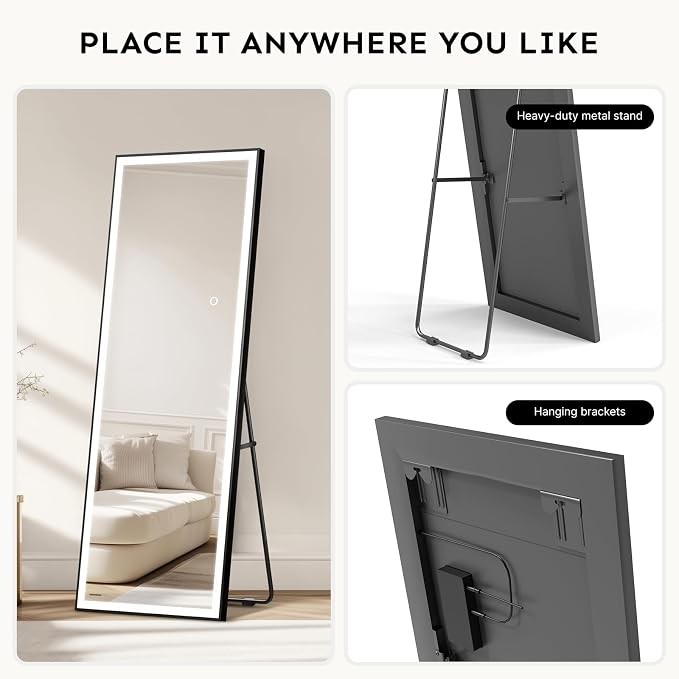 Kosmonia 71x24 Full Length Mirror, Dimmable 3 Color LED Light w/Light Memory - Image 5
