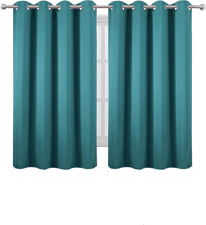 LEMOMO Blackout Curtains 66 x 54 Inch Long Sea Teal Curtains Set of 2 Panels - Image 2