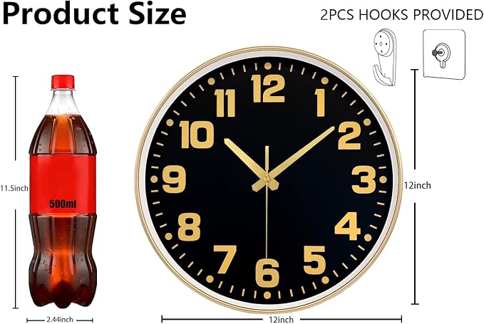 Modern Silent Wall Clock, 12 Inch Non-Ticking Battery Operated Clock, Round - Image 3