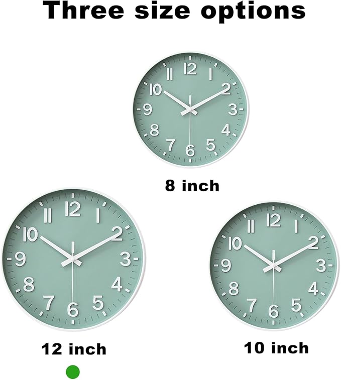 HZDHCLH Green Wall Clocks Battery Operated, 12 inch Silent Non Ticking Modern - Image 3