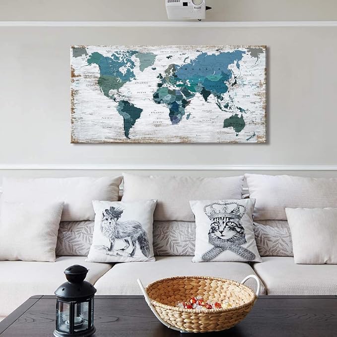 Teal Decor World Map Canvas Wall Art Pictures - Image 9
