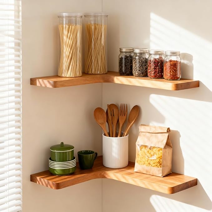 Floating Corner Shelves, Wall Shelf Set of 2, Shelves - Image 2