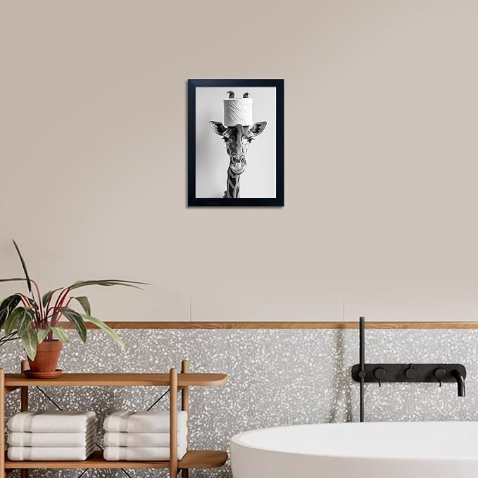 Framed Funny Bathroom Wall Art, Giraffe - Image 7