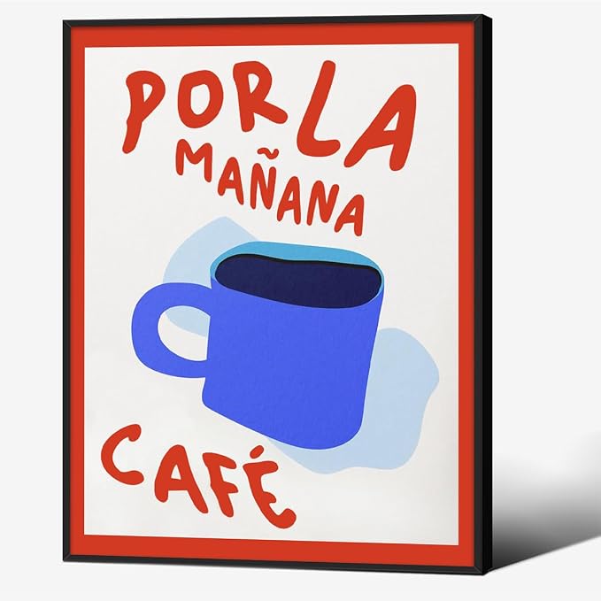 Black Framed Wall Art Posters Kitchen Por La Mañana Cafe Print Vintage Coffee by PDFI