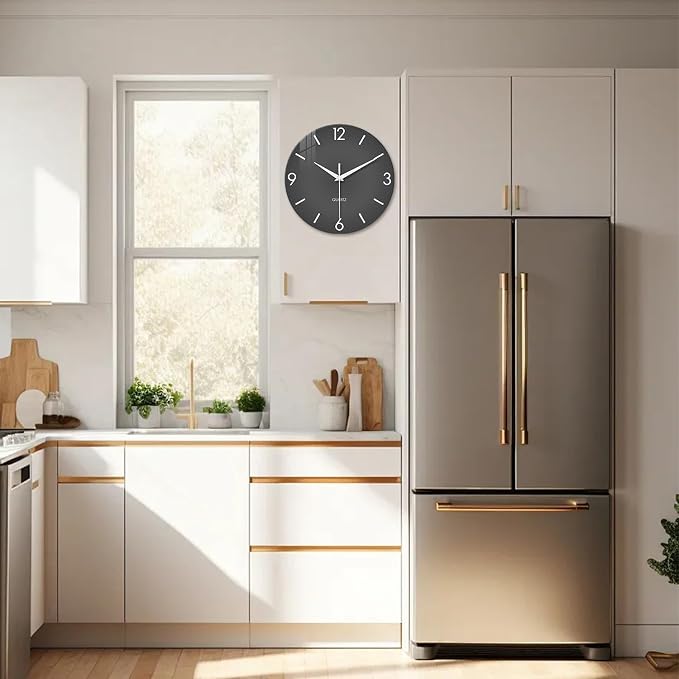XFM Modern Wall Clock 12 Inch Silent Wall Clocks Battery Operated Grey Simple - Image 2