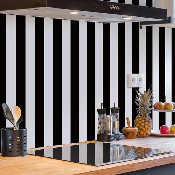 Jeweluck Black and White Wallpaper Peel and Stick Wall Paper 17.7”x236.2” Black - Image 4