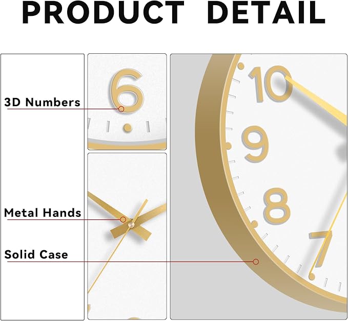 Roymnie Wall Clock, 10 Inch Silent Wall Clocks Battery Operated-Modern Non - Image 6
