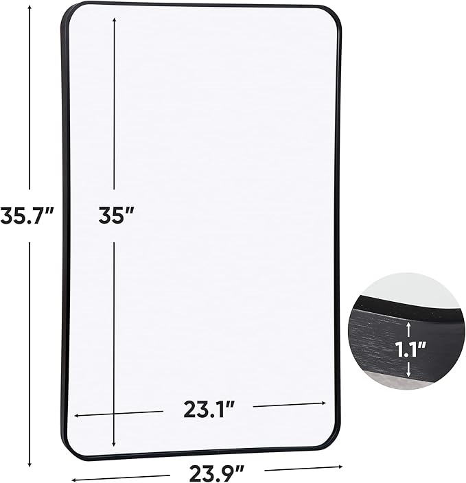 ZenStyle Black Metal Framed Rectangular Wall Mirror 24" x 36" Bathroom Mirror - Image 3