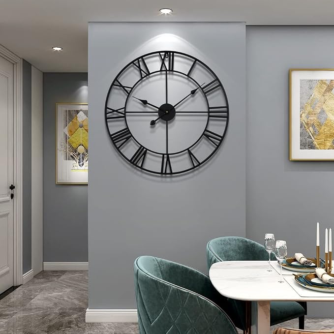 LEIKE Large Wall Clock, Non Ticking, Battery-Operated, Rustic Round Modern - Image 7