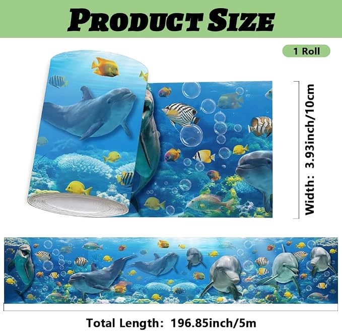 Ocean Wallpaper Border Wall Border Trim Peel and Stick 19.7 x 4 Inch Ocean - Image 2