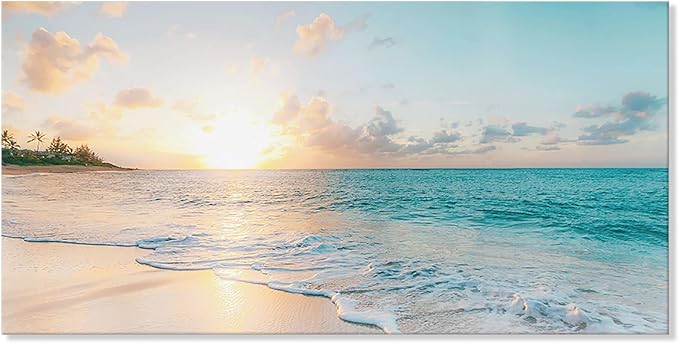 Goldfoilart Ocean Beach Sunset Canvas Wall Art by Goldfoilart