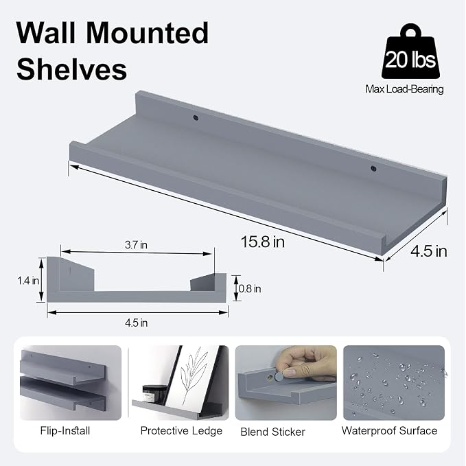 Floating Shelves for Wall Decor, Wall Mounted Wood Storage Shelf for Bedroom - Image 3