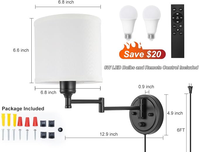 Plug in Wall Sconces with Remote Control, Dimming 10%-100% & Adjustable Colors - Image 6