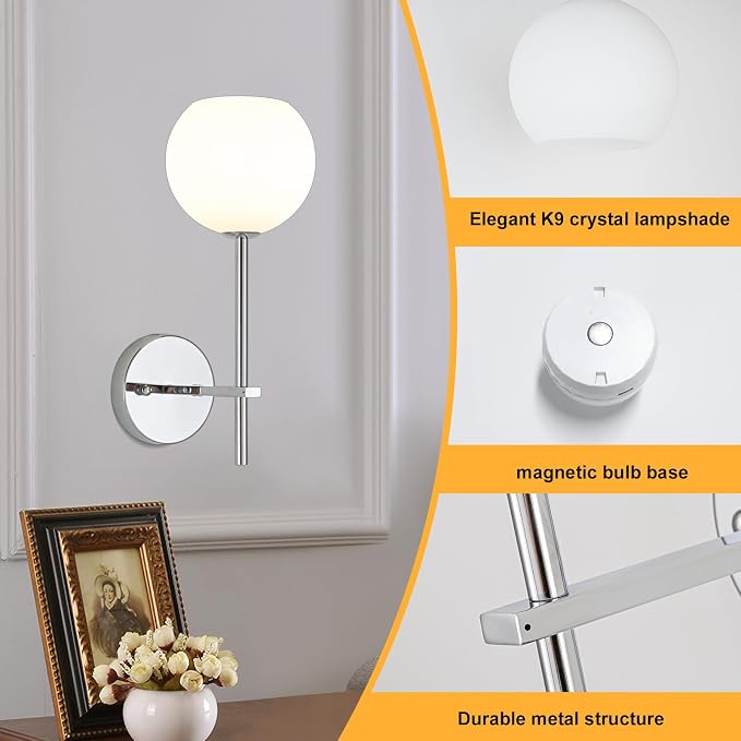 Chrome Battery Operated Wall Sconces Set of 2, Rechargeable Wireless Wall Lights - Image 8