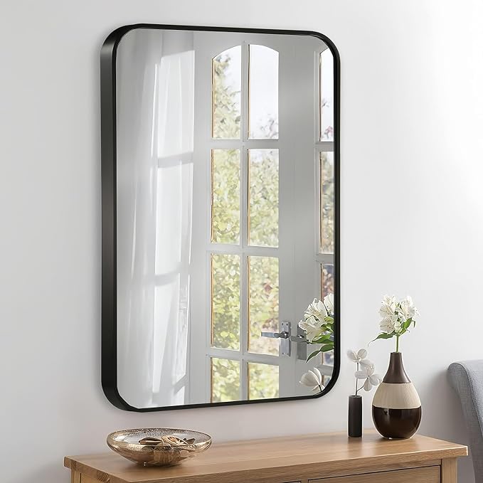 20x30 Inch Black Wall Mirror for Bathroom, Brushed Metal Framed Mirror - Image 8