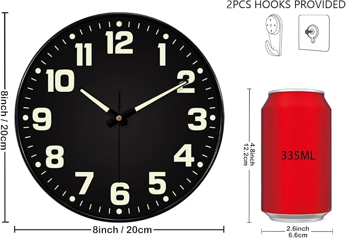 Glow in The Dark Wall Clock, Large Easy Read Numbers Tempered Glass Night Light - Image 3