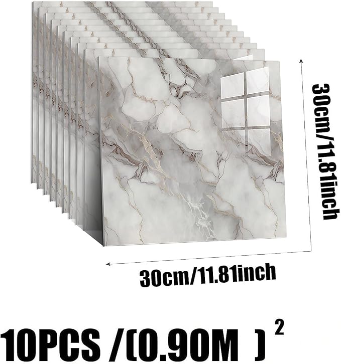 10pcs Peel and Stick Tile Shower Waterproof Marble Tiles Wall Panels, - Image 3