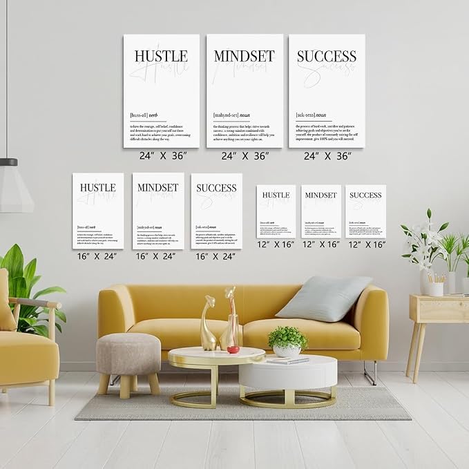 GUBIYU Black and White Hustle Motivational Wall Art Frame Canvas Success Wall - Image 6