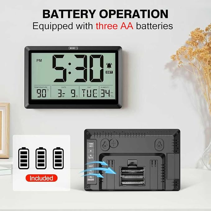XREXS 10.4 Inch Digital Wall Clock, Battery Operated Large Display Clock - Image 4