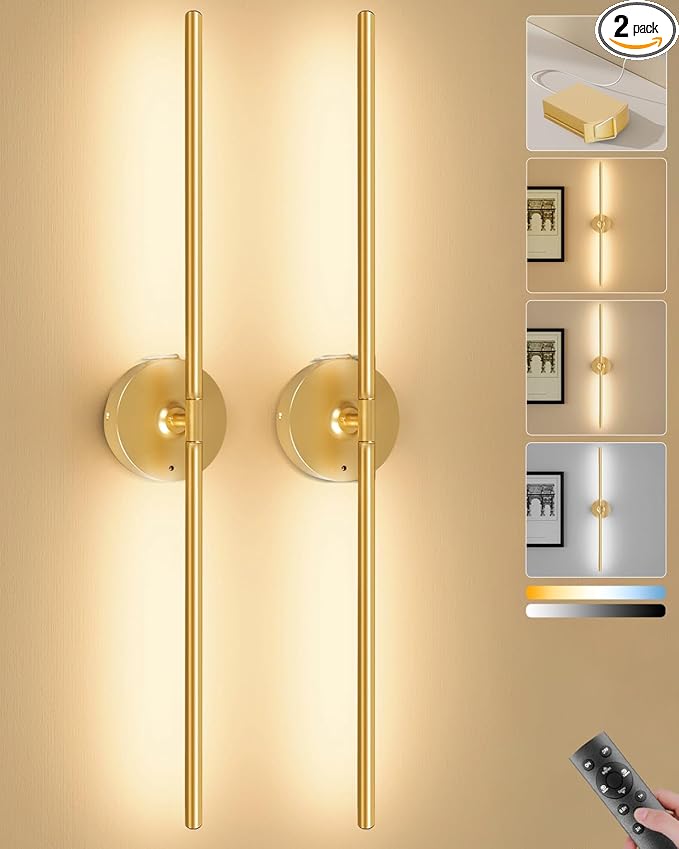 Ouyulong Battery Operated Wall Sconces Set of 2, 8000mAh Wireless Rechargeable by Ouyulong