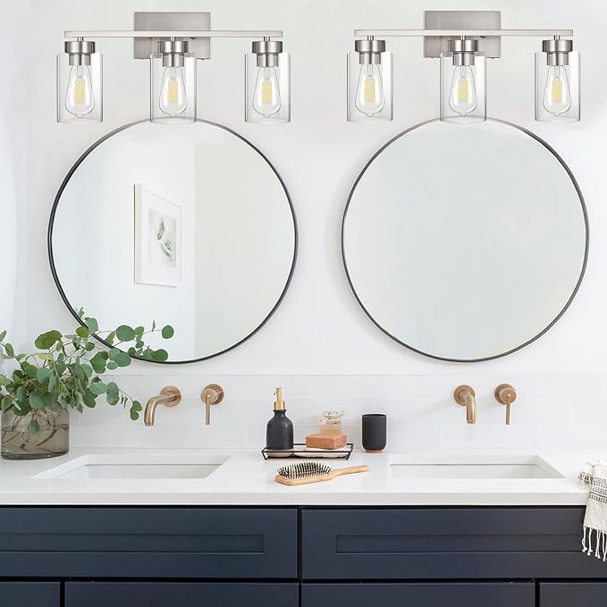 3-Light Bathroom Vanity Light, Modern Brushed Nickel Wall Lights - Image 6
