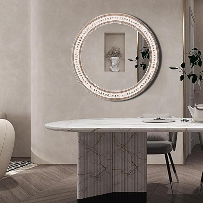 30 Inches Farmhouse Large Round Wall Mirrors Wooden, Rustic Decorative Circle - Image 6