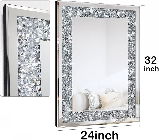 QMDECOR Crystal Crush Diamond Rectangle Silver Mirror - Image 3