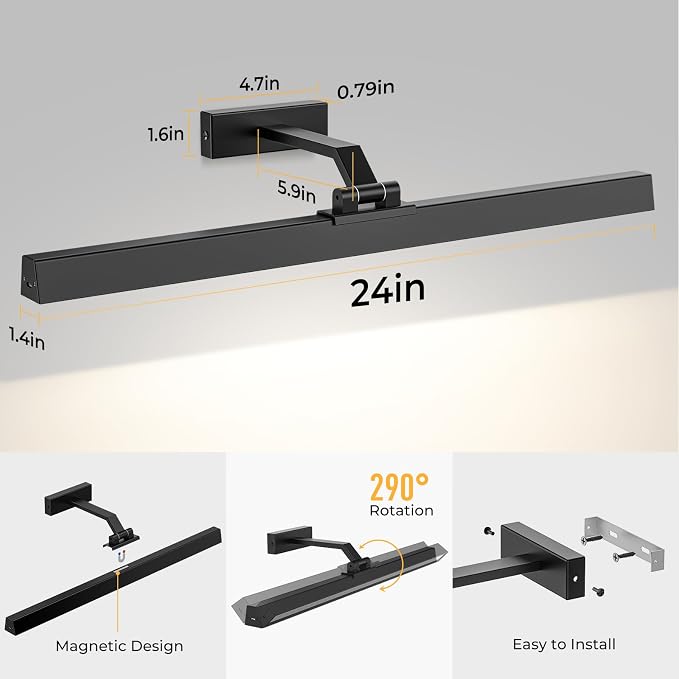 Afyuol Picture Lights for Wall, Battery Operated Picture Light 24in Gallery - Image 7
