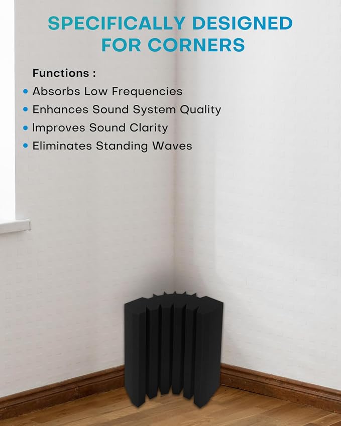 8 Pack - Bass Traps Acoustic Foam Corner, 9.8x9.8 * 4.7'' Black Bass Traps - Image 4