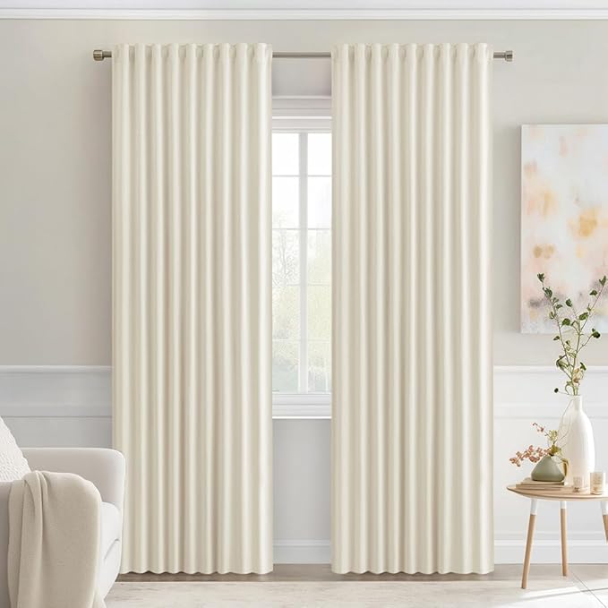 MIULEE Beige White Back Tab Blackout Curtains 90 Inches Long 2 Panels Set by MIULEE