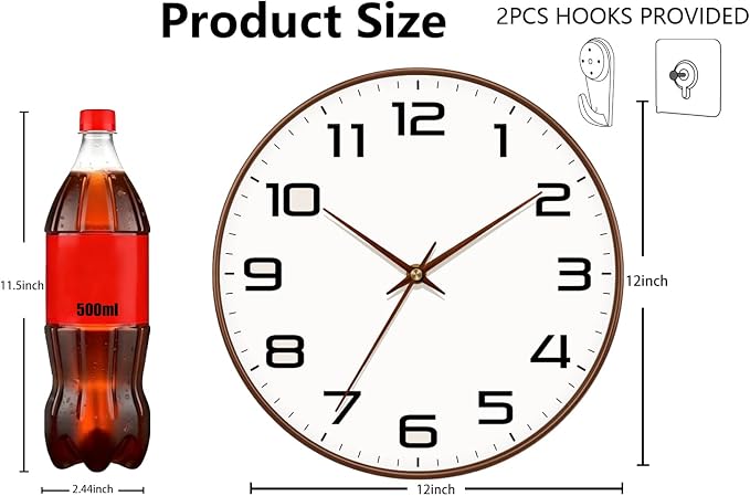 Woodgrain Wall Clocks Battery Operated 12 Inch, Large Easy-to-Read Silent - Image 3
