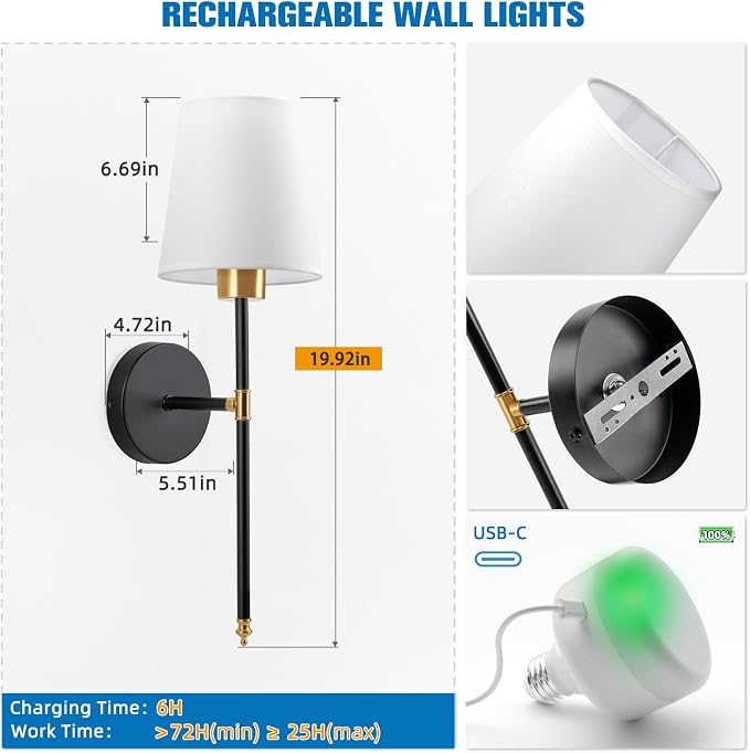 NIORSUN 19.9 inch Battery Operated Wall Sconce Set of 2, 10 Colors Wireless - Image 6