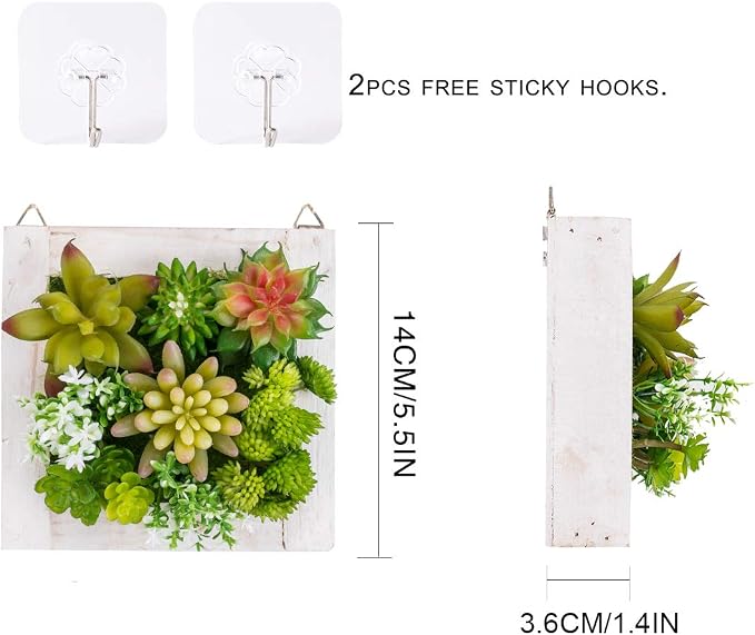 Hanging Wall Artificial Plants for Home Decor Indoor Faux Succulents in Wooden - Image 4