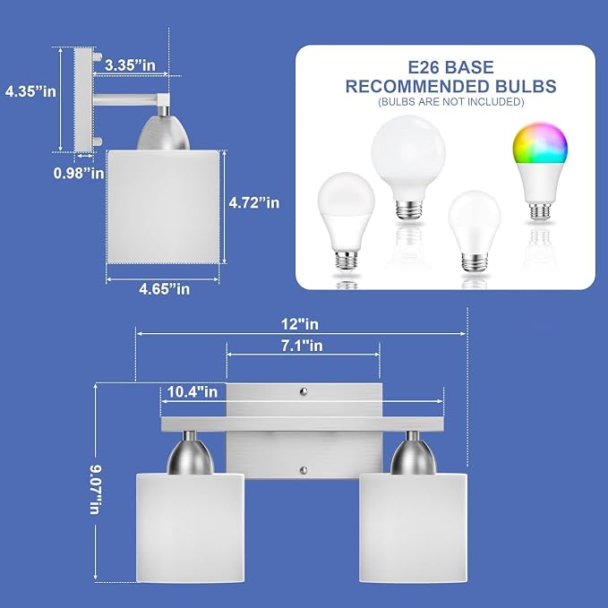 Bathroom Lighting Fixtures Over Mirror Brushed Nickel, Anti-Rust 2-Light - Image 5